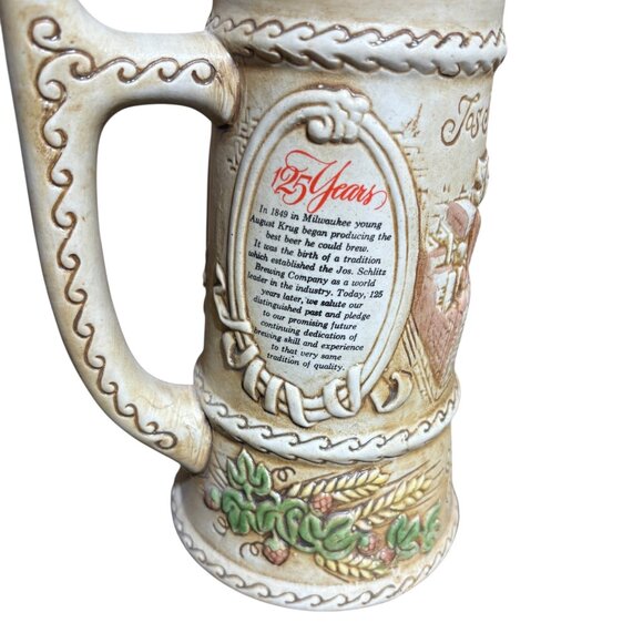 RARE Schlitz Brewing 125th Anniversary Commemorative Beer Stein 1974 - Picture 2 of 3